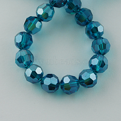 Electroplate Glass Bead Strands, Pearl Luster Plated, Faceted(32 Facets), Round, Dark Cyan, 6x5mm, about 88~91pcs/strand, 19.49~20.08 inch(49.5~51cm)(EGLA-R015-6mm-21)