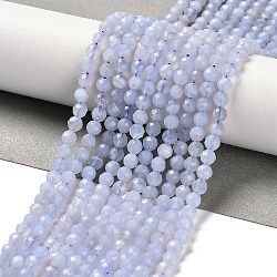 Natural Blue Lace Agate Beads Strands, Faceted, Round, 4~4.2x4mm, Hole: 0.7mm, about 98pcs/strand, 15.35''(39cm)(G-Z074-A01-02)