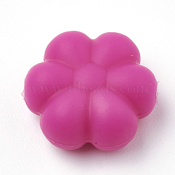 Food Grade Eco-Friendly Silicone Beads, Chewing Beads For Teethers, DIY Nursing Necklaces Making, Flowerr, Fuchsia, 14x13x6mm, Hole: 2mm(SIL-N001-03J)