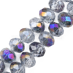Transparent Crackle Electroplate Glass Beads Strands, Half Plated, Faceted, Abacus, Indigo, 8x6.5mm, Hole: 1.4mm, about 65pcs/strand, 16.34 inch(41.5cm)(EGLA-T008-028-B04)