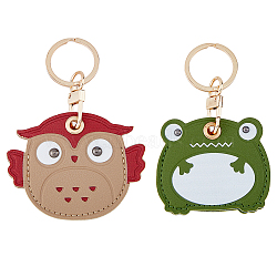 HOBBIESAY 2Pcs 2 Style Owl & Frog Imitation Leather Anti-Lost Protection Covers, for Tracker, Door Access Key Fob, with Alloy Keychain, Mixed Color, 105~118.5mm, 1pc/style(AJEW-HY0001-22)