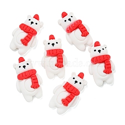 Opaque Christmas Resin Decoden Cabochons, Bear with Red Scarf, White, 27x16.5x7mm(RESI-XCP0002-19)