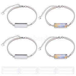 DIY Blank Rectangle Link Bracelet Making Kit, Including 304 Stainless Steel Bracelets Settings, Glass Cabochons, Stainless Steel Color, 8Pcs/box(DIY-BC0005-53)