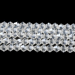 Transparent Electroplate Glass Beads Strands, Pearl Luster Plated, Faceted, Bicone, Clear, 3.5~3.8x3mm, Hole: 0.8mm, about 107~110pcs/strand, 32.5~34cm(EGLA-A039-T3mm-A13)