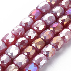 Opaque Baking Painted Glass Beads Strands, Imitation Stones, Faceted, AB Color Plated, Column, Pale Violet Red, 8x8mm, Hole: 1.2mm, about 60pcs/strand, 19.69 inch(50cm)(EGLA-N006-008-B04)