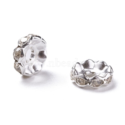 Iron Rhinestone Spacer Beads, Grade A, Rondelle, Waves Edge, Silver Color Plated, 10x3.5mm, Hole: 2mm(RB-A007-10MM-S)