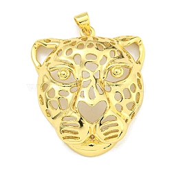 Brass Pendants, Leopard Head, Real 18K Gold Plated, 36x30x11mm, Hole: 4x3.5mm(KK-K354-24G)