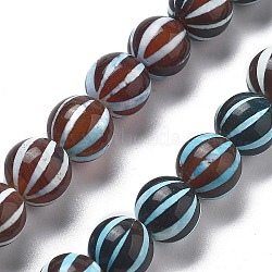 Natural Tibetan Agate Striped Beads Strands, Watermelon Beads, Dyed & Heated, Dark Red, 10mm, Hole: 1.4mm, about 38pcs/strand, 14.96''(38cm)(G-NH0037-B01-01)