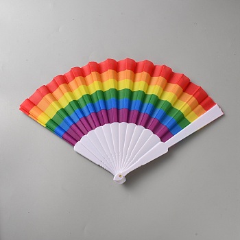 Rainbow Plastic & Polyester Folding Fan, Colorful, 230x22x20mm