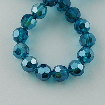 Electroplate Glass Bead Strands, Pearl Luster Plated, Faceted(32 Facets), Round, Dark Cyan, 6x5mm
