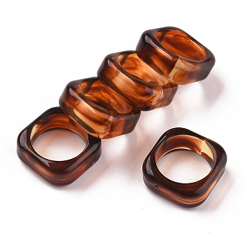 Square Transparent Resin Finger Rings, Imitation Gemstone Style, Sienna, US Size 6 1/2(16.9mm)