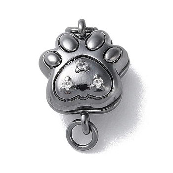 Brass Magnetic Clasps with Jump Ring, Paw Print, Gunmetal, 12.5x9.5x6mm, Hole: 2mm