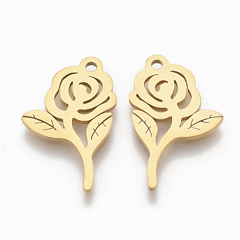 Valentine's Day Theme, 201 Stainless Steel Pendants, Flower/Rose, Golden, 19x12x1mm, Hole: 1.4mm