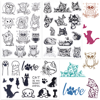 2 Sheets 2 Styles PVC Plastic Stamps, for DIY Scrapbooking, Photo Album Decorative, Cards Making, Stamp Sheets, Animals, 16x11x0.3cm, 1 sheet/style