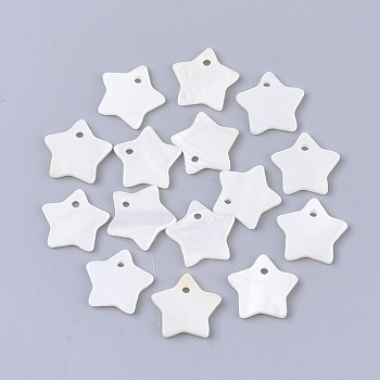 Freshwater Shell Pendants, Star, Seashell Color, 12x12x2mm, Hole: 1.2mm