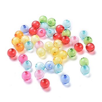 Transparent Acrylic Beads, Bead in Bead, Round, Mixed Color, 10mm, Hole: 2mm