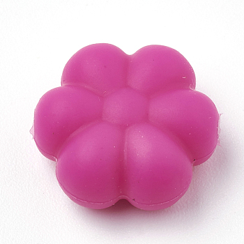 Food Grade Eco-Friendly Silicone Beads, Chewing Beads For Teethers, DIY Nursing Necklaces Making, Flowerr, Fuchsia, 14x13x6mm, Hole: 2mm
