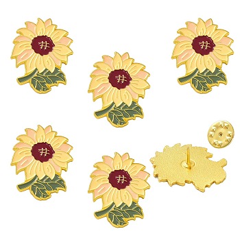 Sunflower Enamel Pin, Lovely Alloy Enamel Brooch for Backpacks Clothes, Champagne Gold, 31x24x9mm