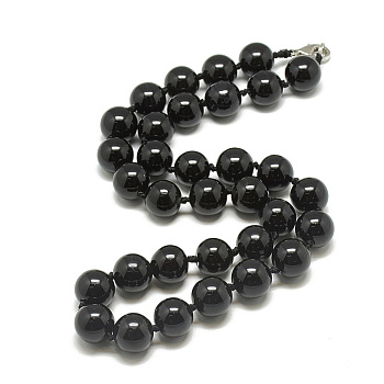 Natural Black Agate Beaded Necklaces, with Alloy Lobster Clasps, Round, Dyed, 18.8 inch~19.2  inch(48~49cm), round: 10mm