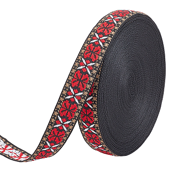 Ethnic Style Polyester Ribbons, Jacquard Ribbon, Butterfly Pattern, FireBrick, 3/4 inch(20mm), about 20yards/strand