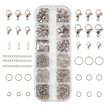 DIY End Chains Making Kits, Including 304 Stainless Steel Open Jump Rings & Lobster Claw Clasps & Stamping Blank Tag Pendants & Twisted Chain Extension, Stainless Steel Color, 249Pcs/box