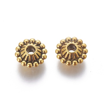 Tibetan Style Alloy Spacer Beads, Lead Free & Cadmium Free & Nickel Free, Bicone, Antique Golden, Size: 11mm in diameter, 5mm thick, hole: 3mm