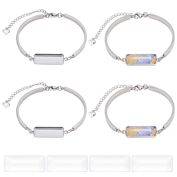 DIY Blank Rectangle Link Bracelet Making Kit, Including 304 Stainless Steel Bracelets Settings, Glass Cabochons, Stainless Steel Color, 8Pcs/box