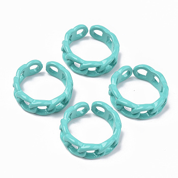 Spray Painted Alloy Cuff Rings, Open Rings, Cadmium Free & Lead Free, Curb Chain Shape, Turquoise, US Size 7 1/4(17.5mm)