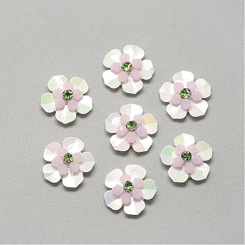 Handmade Paillette Ornament Accessories, with Glass and Fabrics Pads, Flower, White, 20x19x6.5mm