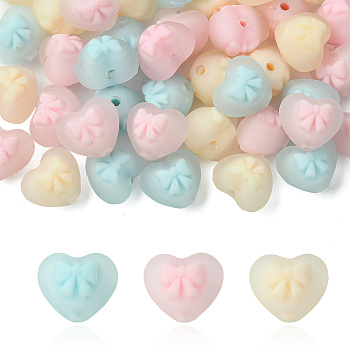 45Pcs 3 Colors Rubberized Style Opaque Acrylic Beads, Heart with Bowknot, Mixed Color, 15x17.5x14mm, Hole: 2.8mm, 15pcs/color 