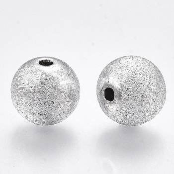 Plating Acrylic Beads, Textured, Round, Silver, 10x9mm, Hole: 2mm, about 940pcs/500g