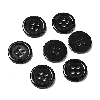 Resin Buttons, Dyed, Flat Round, Black, 15x2.5mm, Hole: 2mm, 395pcs/bag