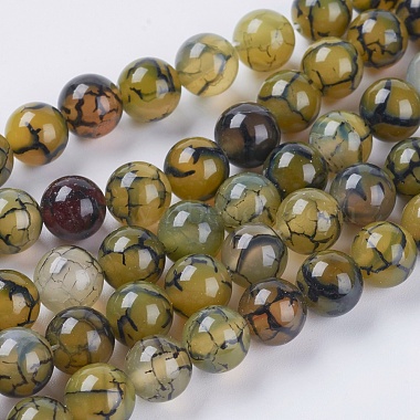 8mm Olive Round Dragon Veins Agate Beads