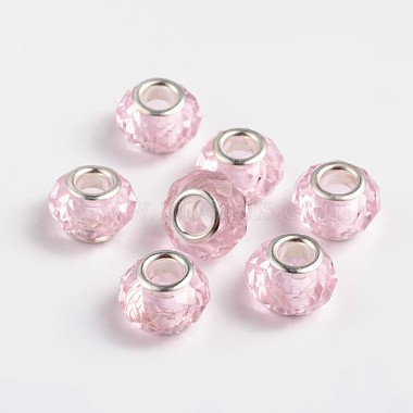 14mm Pink Rondelle Glass + Brass Core Beads