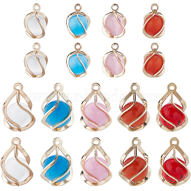 Light Gold Mixed Color Teardrop Brass+Resin Pendants