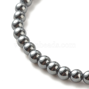 Bracelet extensible perlé rond en hématite synthétique avec zircone cubique(BJEW-JB07798-02)-5