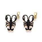 Brass Enamel Pendants, Shrimp Charms, Golden, Black, 17x13.5~14.5x2.5mm, Hole: 5x2.2mm(KK-T080-82A-G)