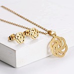 201 Stainless Steel Pendant Necklace & Stud Earring Sets, Golden, Sun, 450mm(FS-WGB816B-08)