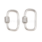 Brass Micro Pave Cubic Zirconia Screw Carabiner Lock Charms, for Necklaces Making, Oval, Platinum, 24x16x5mm(FIND-WH0518-96A-P)