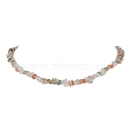 Natural Rutilated Quartz Chip Beaded Necklace, Stainless Steel Color, 15.94~15.98 inch(40.5~40.6cm)(NJEW-JN04615-10)