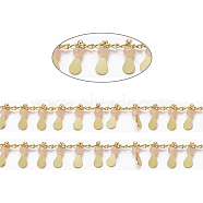 3.28 Feet Handmade Glass Beaded Chains, with Real 18K Gold Plated Brass Side Twisted Chains Curb Chains, Long-Lasting Plated, Soldered, Pink, 2.5x2x1mm, teardrop,: 10x3x3mm(X-CHC-E020-01N)