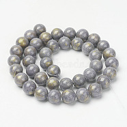 Natural Mashan Jade Beads Strands, with Gold Powder, Dyed, Round, Gray, 8mm, Hole: 1mm, about 48pcs/strand, 16 inch(X-G-P232-01-A-8mm)