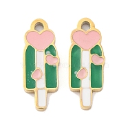 Ion Plating(IP) 304 Stainless Steel Pendants, with Enamel, Real 14K Gold Plated, Ice Cream Charm, Sea Green, 11x4x0.8mm, Hole: 0.8mm(STAS-N103-193E)