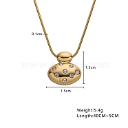 Golden Tone Titanium Steel Crystal Rhinestone Round Snake Chain Pendant Necklaces, Shell Shape, 16.14 inch(41cm)(PW-WG040E8-02)