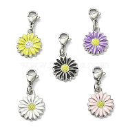Alloy Enamel Pendant Decorations, with Stainless Steel Lobster Claw Clasps, Flower, Platinum, 27.5mm(HJEW-JM01213-02)