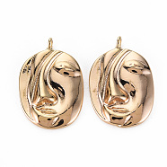 Brass Pendants, Nickel Free, Abstract Face, Real 18K Gold Plated, 21x13.5x3mm, Hole: 1.6mm(KK-S356-495-NF)