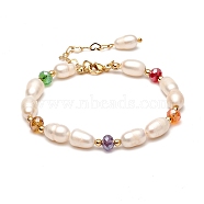 Natural Pearl Beaded Bracelets for Mom Women Girl, with Faceted Glass Beads, Colorful, 7-1/8 inch(18cm), Beads: 2.8~12x2.5~7.5mm(X1-BJEW-TA00010)
