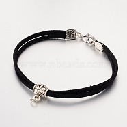 Faux Suede Cord Bracelets Making, with Tibetan Style Alloy Findings and Brass Lobster Clasps, Black, 185mm(BJEW-JB01972-01)