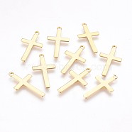 304 Stainless Steel Pendants, Cross, Golden, 23x12.5x0.7mm, Hole: 1.5mm(STAS-P220-09G)