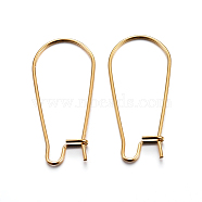 304 Stainless Steel Hoop Earring Findings, Kidney Ear Wire, Golden, 21 Gauge, 25x12x0.7mm(X-STAS-P223-01G-03)
